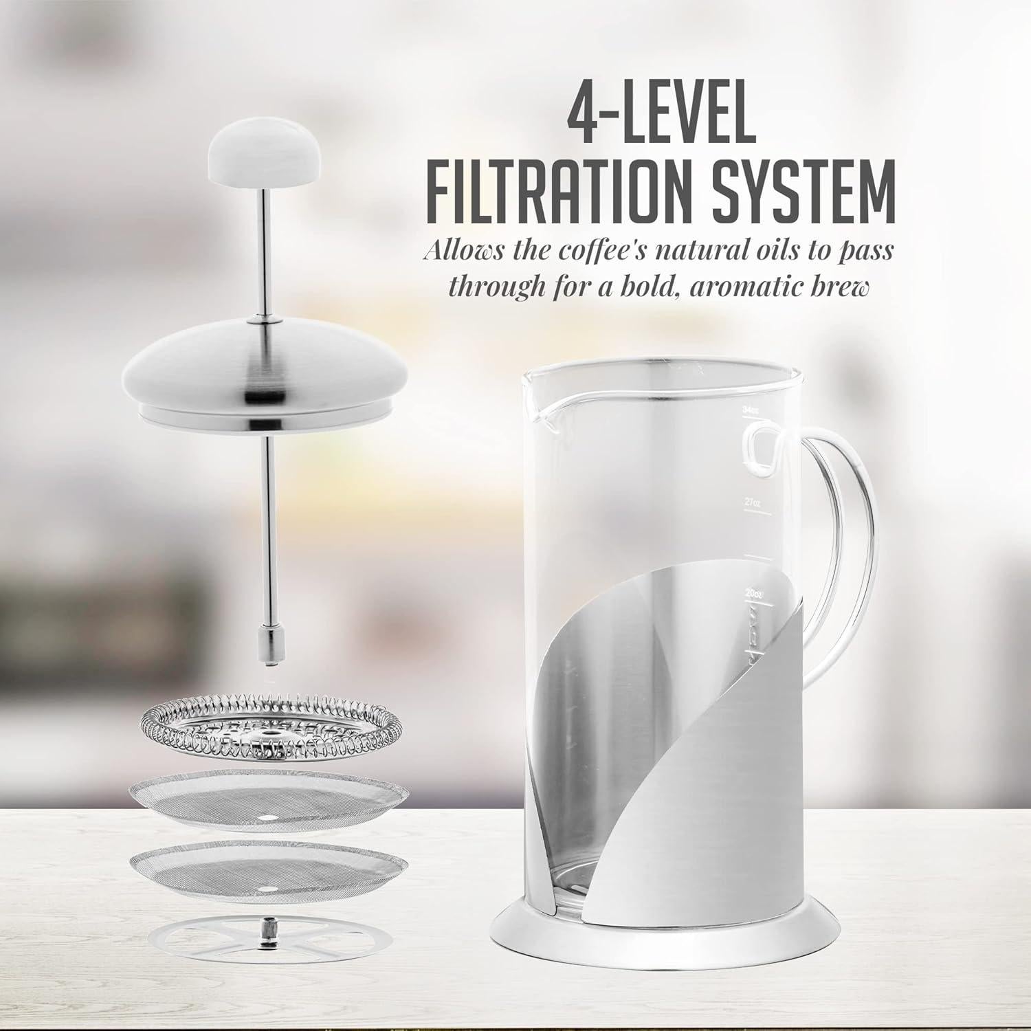 Cafetera Prensa Francesa OVENTE 1 Litro Acero Inoxidable