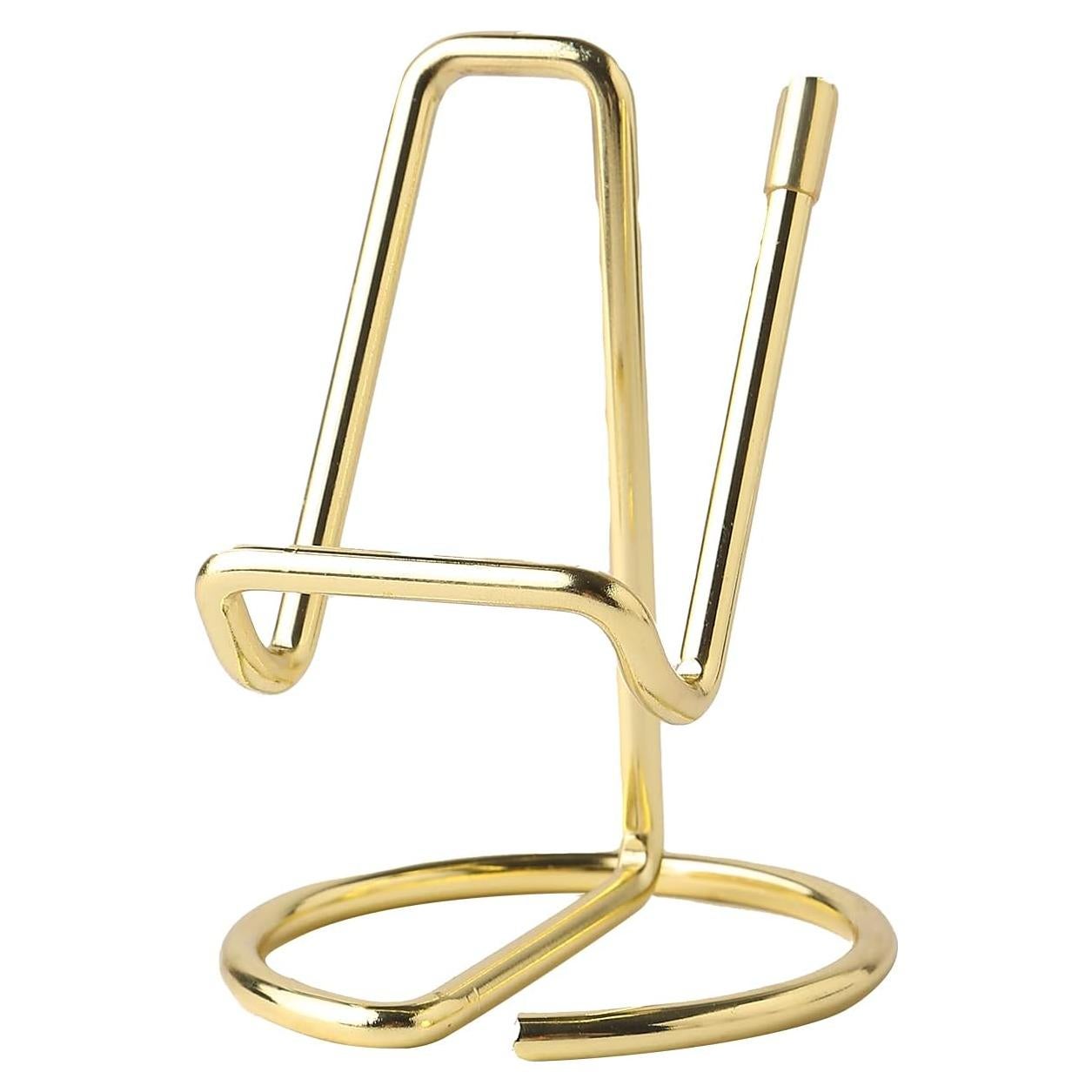 Cell Phone Stand, Business Card Holder, Mobile Phone Holder – Metal Wire Cellphone Cradle Dock, Compatible with iPhone/Android Phones/iPad Mini/Kindle (Gold)