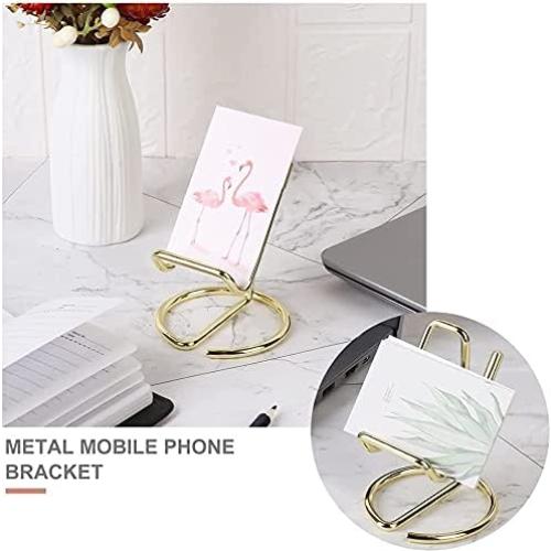 Cell Phone Stand, Business Card Holder, Mobile Phone Holder – Metal Wire Cellphone Cradle Dock, Compatible with iPhone/Android Phones/iPad Mini/Kindle (Gold)