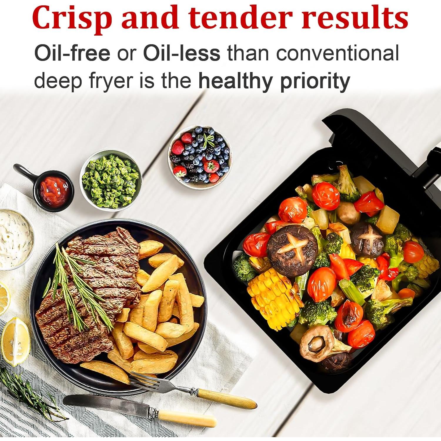 Air Fryer, 6.1QT Air Fryer Oven with LED Digital Touchscreen, 12 Preset Cooking Functions Air fryers,Roast, Warm-Up, Stay Warm, Stick-Free & Dishwasher-Friendly Basket, Stainless Steel/Black