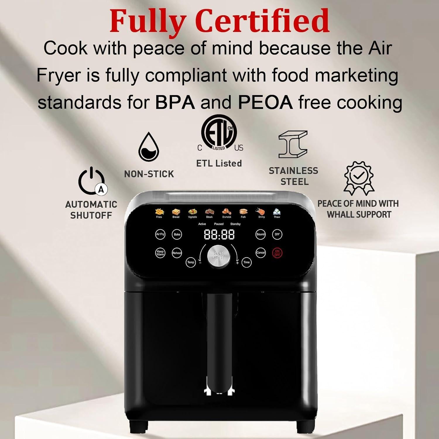 Air Fryer, 6.1QT Air Fryer Oven with LED Digital Touchscreen, 12 Preset Cooking Functions Air fryers,Roast, Warm-Up, Stay Warm, Stick-Free & Dishwasher-Friendly Basket, Stainless Steel/Black