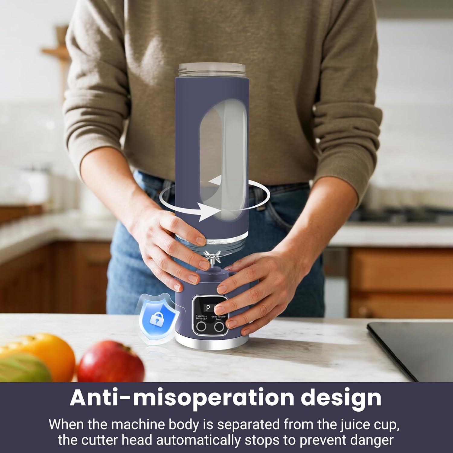 Licuadora Portátil PAKAY 500ml USB, 12 Cuchillas, Púrpura