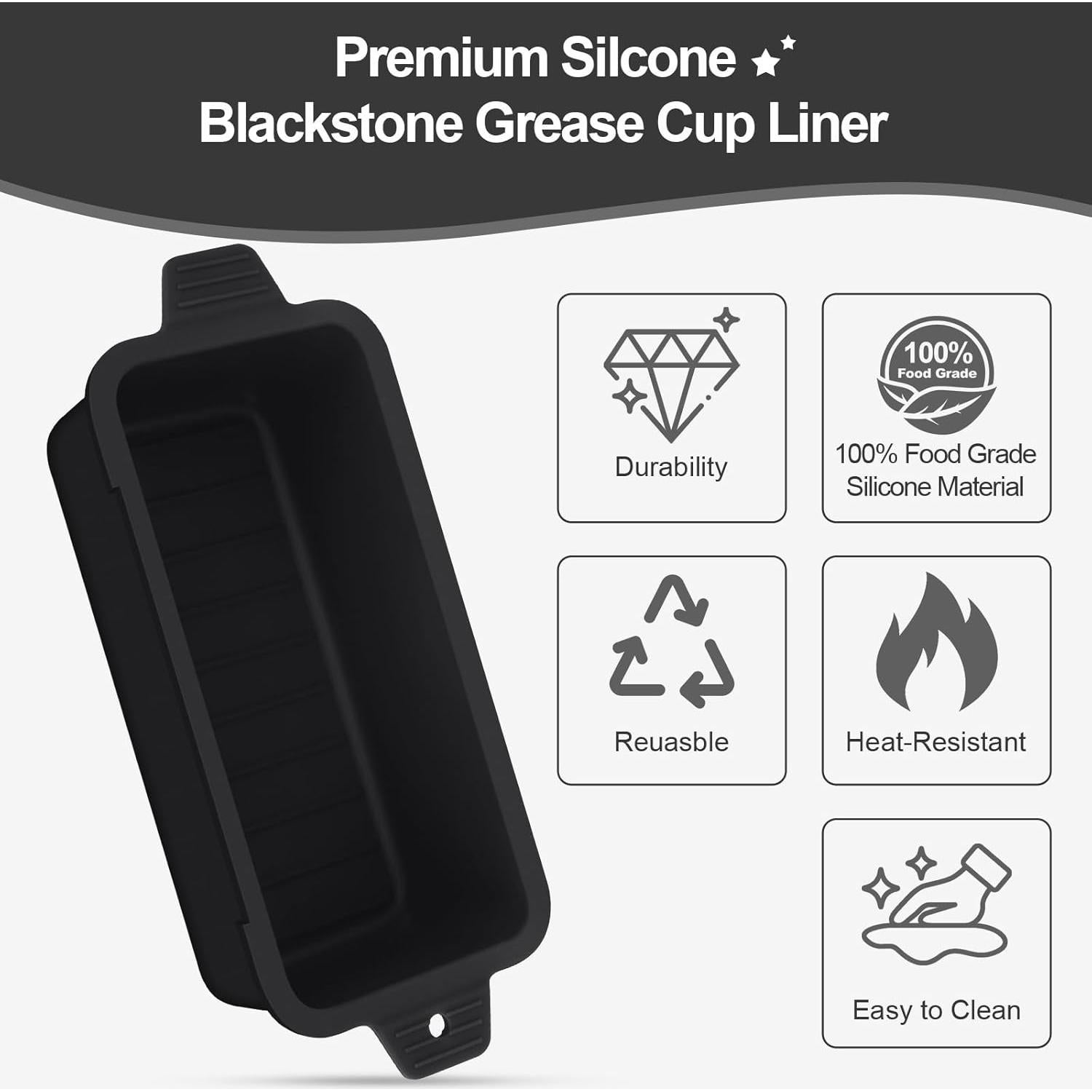 2 PCS Silicone Grease Cup Liners for Blackstone 36 28 22 17 Inch Griddle,Reusable Grease Catcher Cup Liner Grill Grease Tray,Durable Drip Pans Blackstone Griddle Accessories,Black