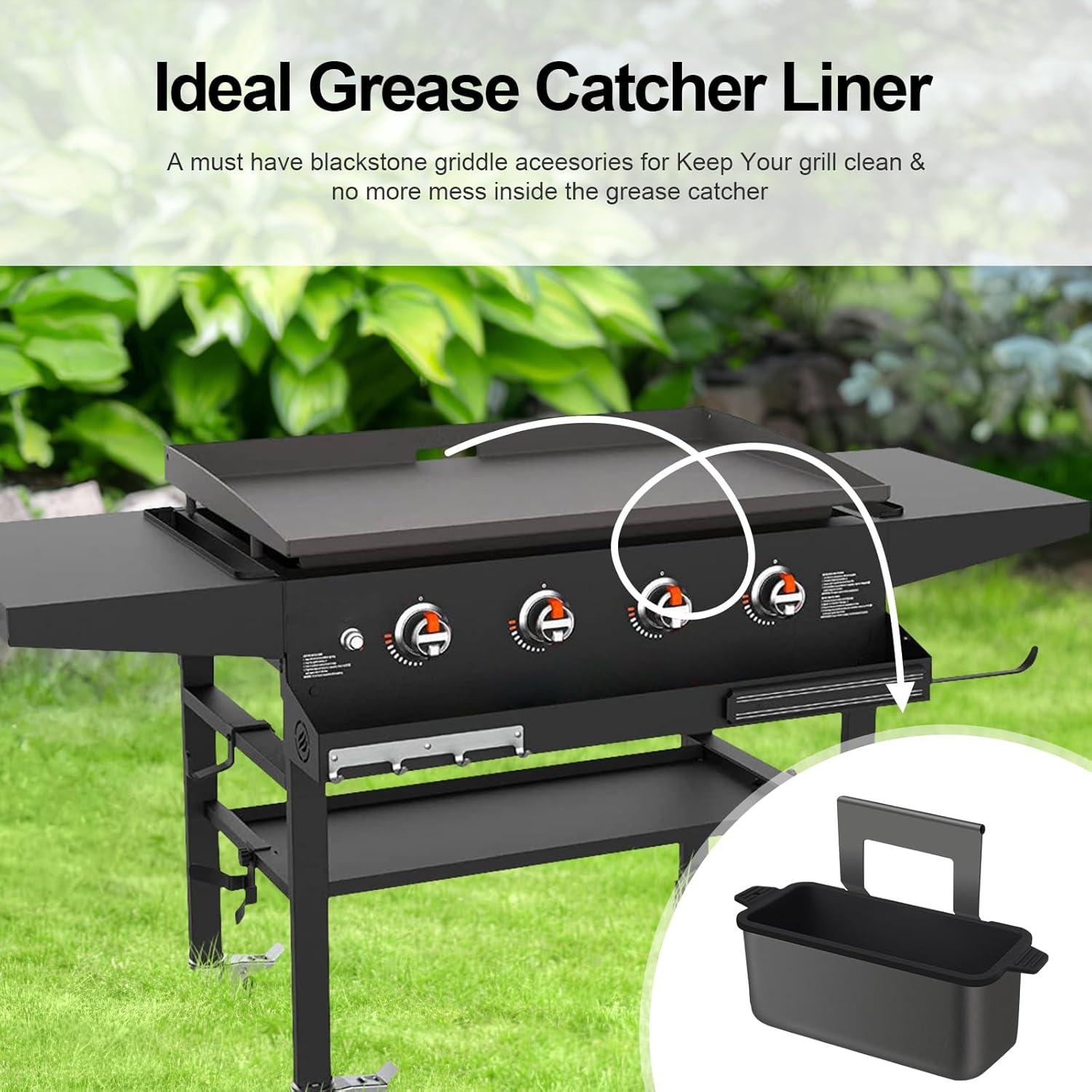 2 PCS Silicone Grease Cup Liners for Blackstone 36 28 22 17 Inch Griddle,Reusable Grease Catcher Cup Liner Grill Grease Tray,Durable Drip Pans Blackstone Griddle Accessories,Black