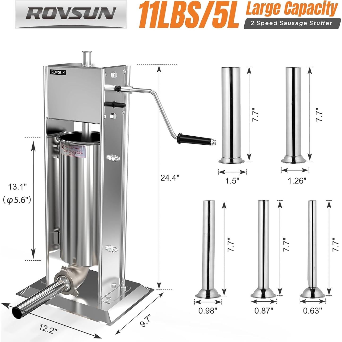 Embutidora Manual ROVSUN 5L Acero Inoxidable 2 Velocidades
