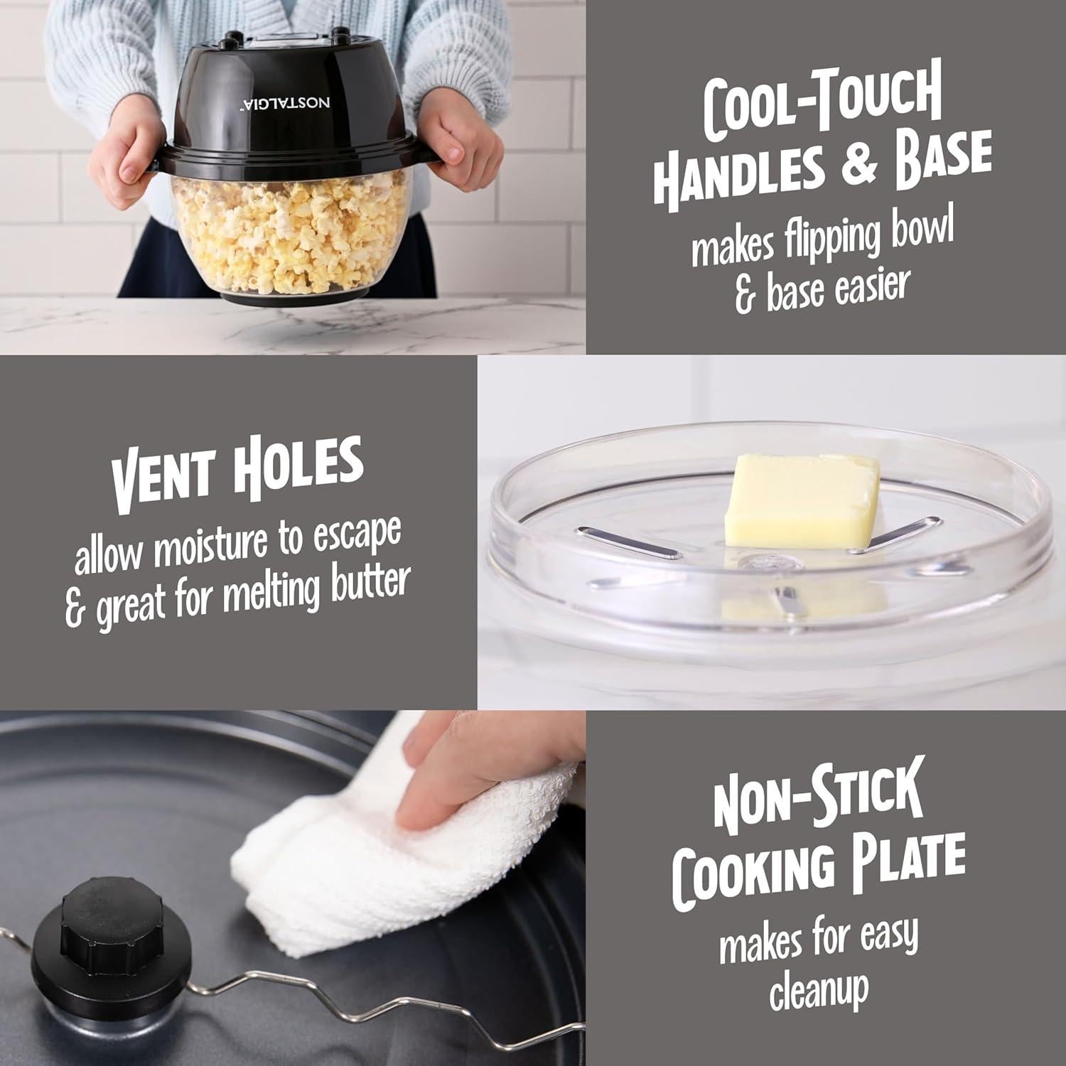 Máquina de Palomitas Nostalgia 8 Tazas Antiadherente Negra