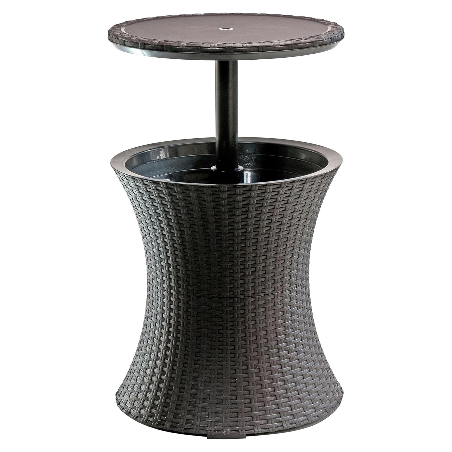 Keter Pacific Cool Bar Outdoor Patio Furniture and Hot Tub Side Table with 7.5 Gallon Beer and Wine Cooler, Espresso Brown