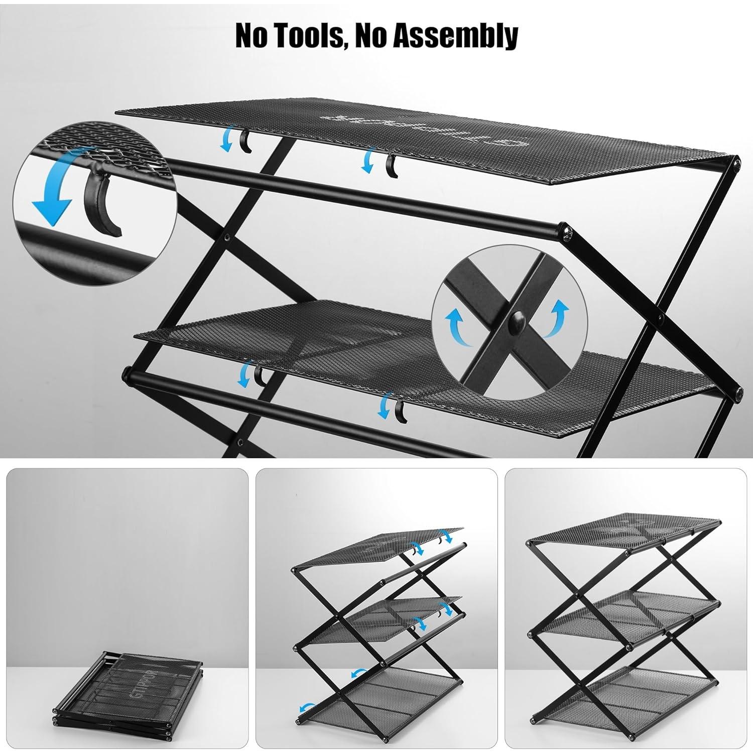 Small Shoe Rack for Entryway - 3 Tier Shoe Organizer Metal Foldable Shoes Storage Rack, Zero Tool Install, Sturdy Shoe Rack for Closet, Front Door Entrance, Living Room - Space Saving, Black