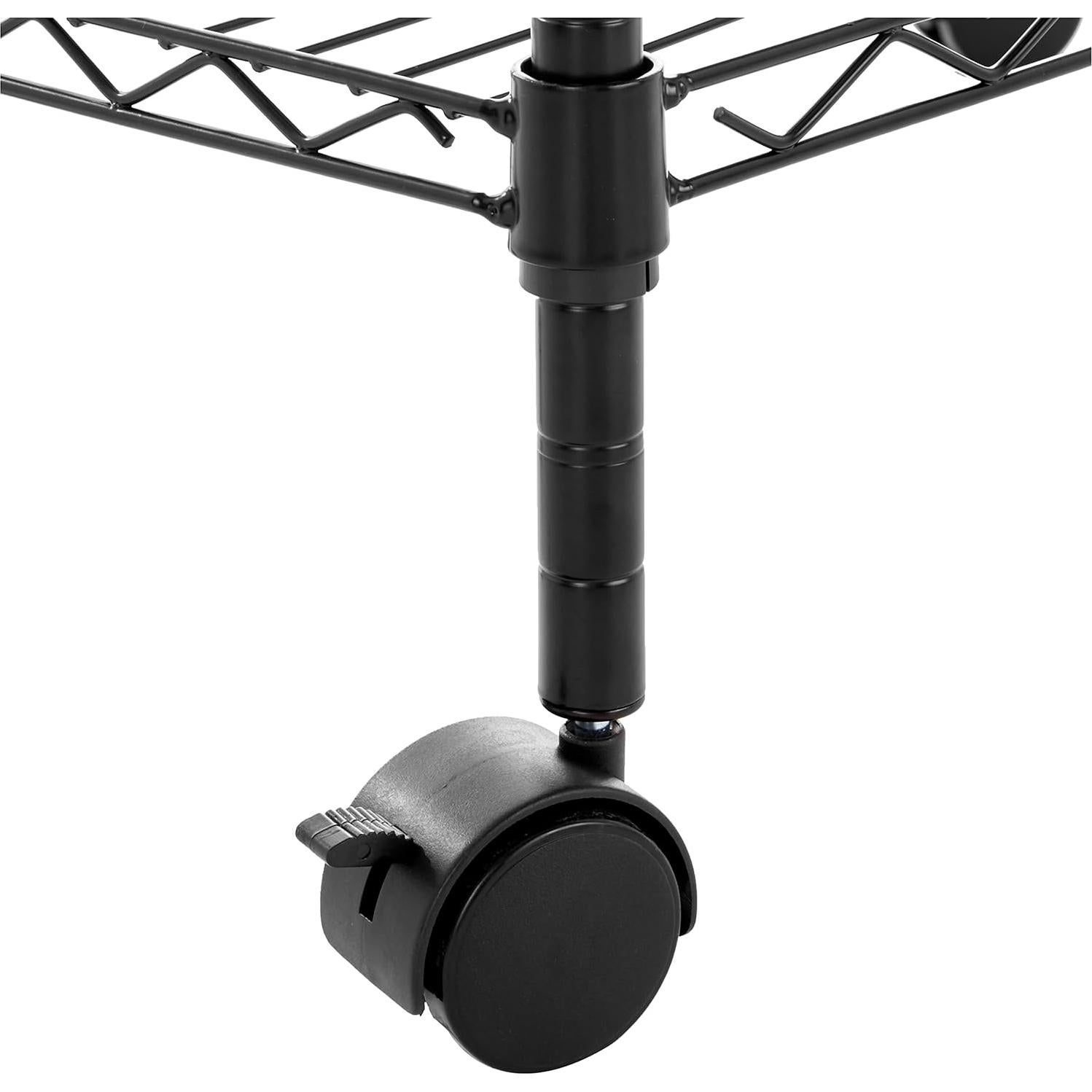 Amazon Basics 3-Shelf Adjustable, Heavy Duty Storage Shelving Unit on 2'' PP Plastic Wheel Casters, Metal Organizer Wire Rack, 23.2" L x 13.4" W x 32.75" H, Black
