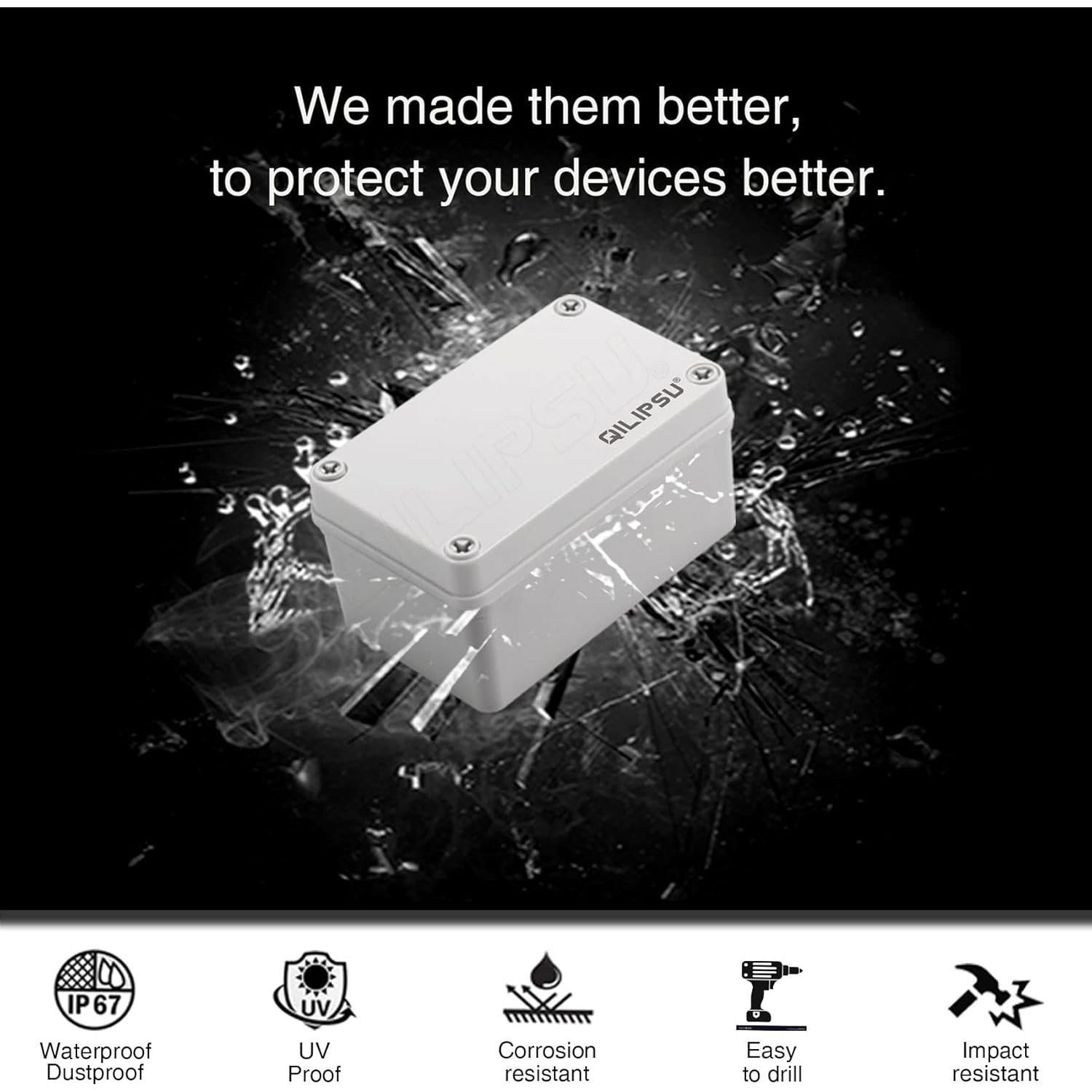 QILIPSU Junction Box with Mounting Plate 110x80x70mm, ABS Plastic DIY Electrical Project Case IP67 Waterproof Dustproof Enclosure Grey (4.3"x3.1"x2.8")