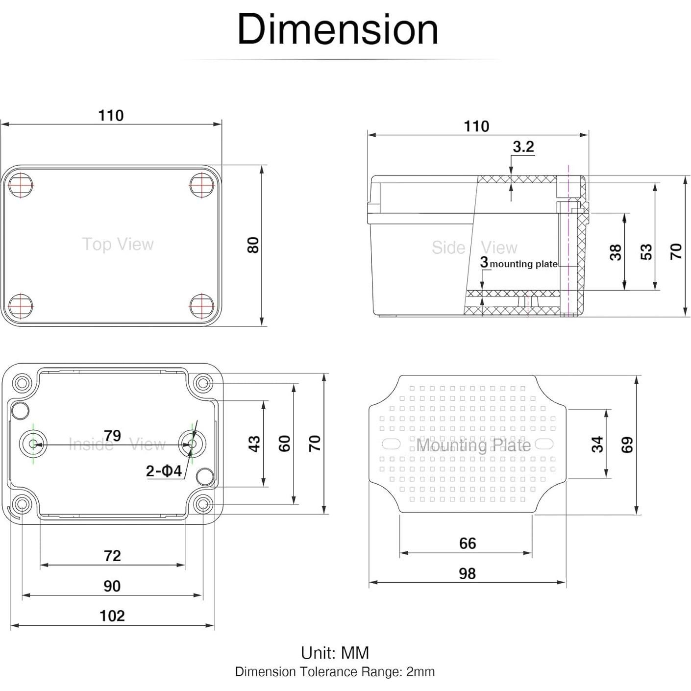 QILIPSU Junction Box with Mounting Plate 110x80x70mm, ABS Plastic DIY Electrical Project Case IP67 Waterproof Dustproof Enclosure Grey (4.3"x3.1"x2.8")