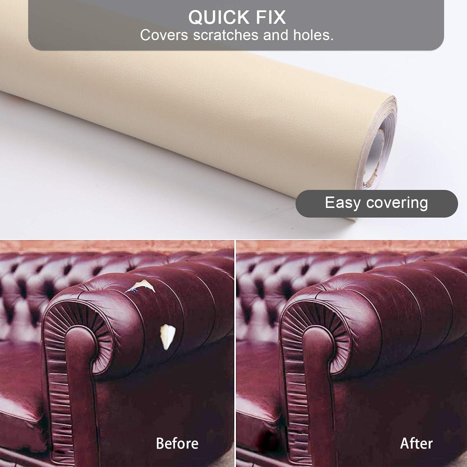 Leather Repair Tape, Self-Adhesive Leather Repair Patch for Couch Furniture Sofas Car Seats, Advanced PU Vinyl Leather Repair Kit (Beige, 3.9X79 inch)