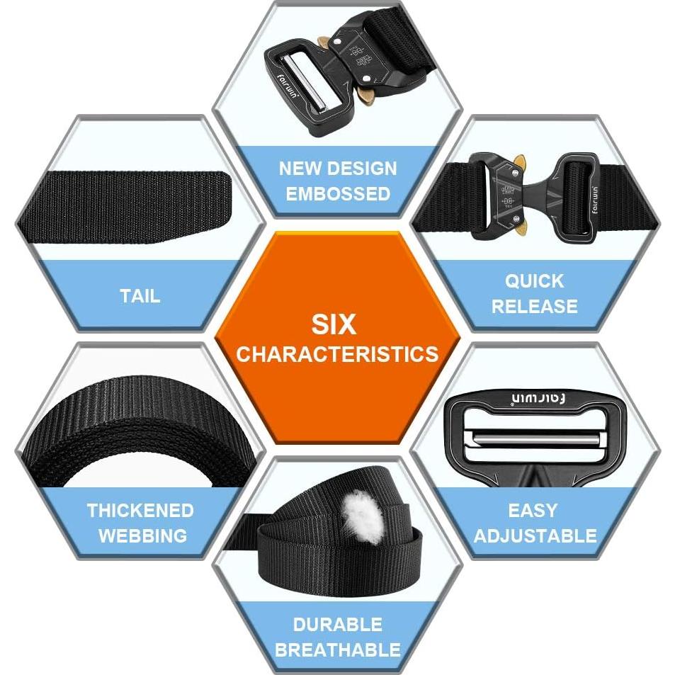 Cinturón Táctico Fairwin para Hombre, 2 Piezas, Nylon 3.8 cm