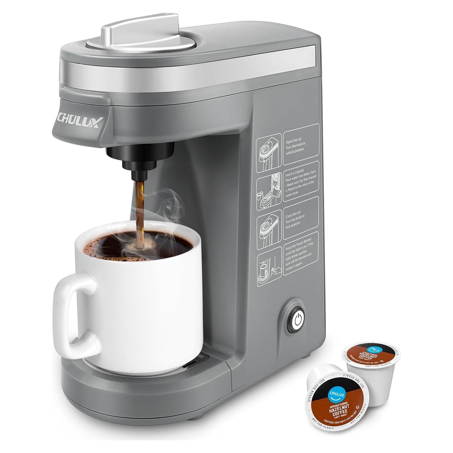 Cafetera Mini CHULUX para K Cápsulas 800W Gris Compacta