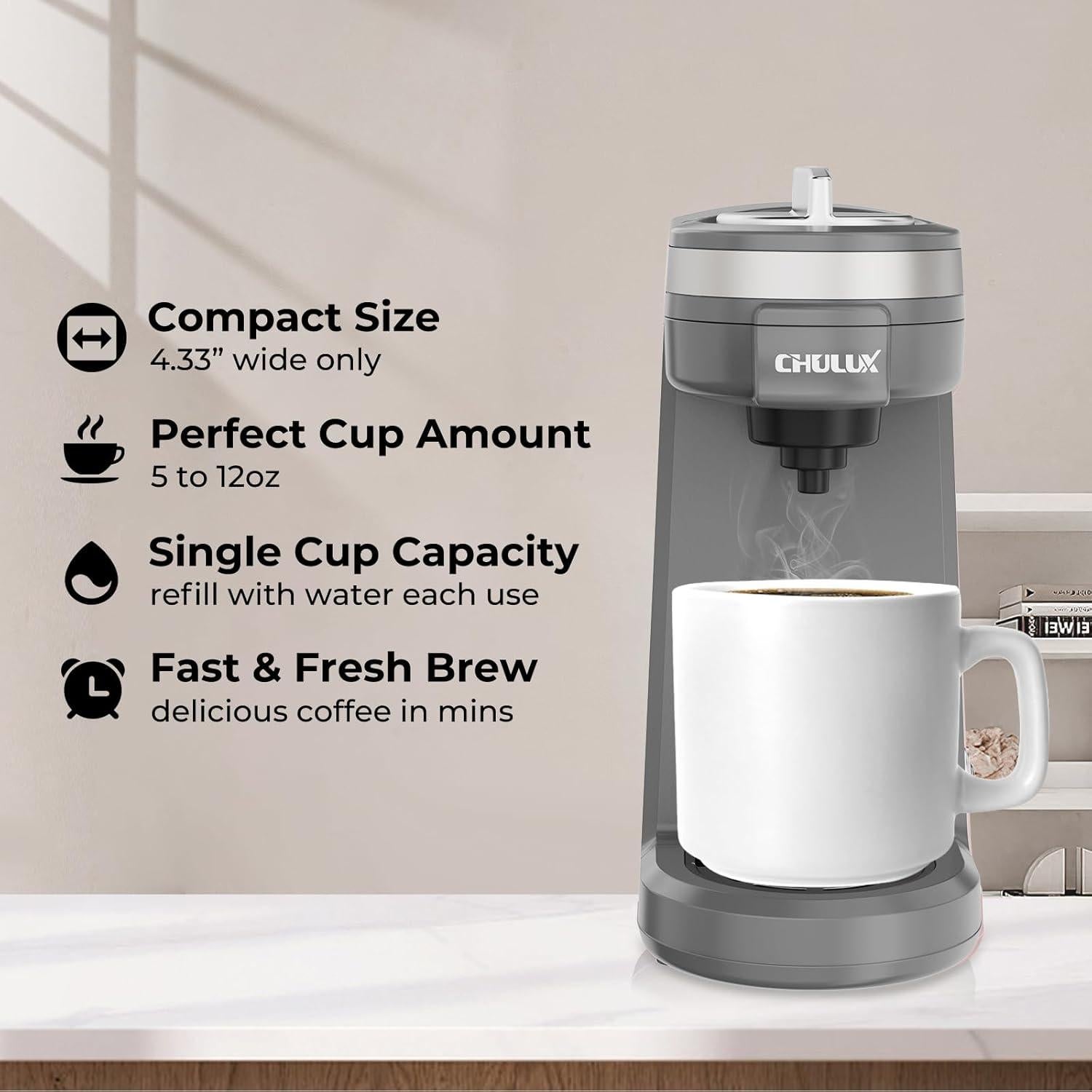 Cafetera Mini CHULUX para K Cápsulas 800W Gris Compacta