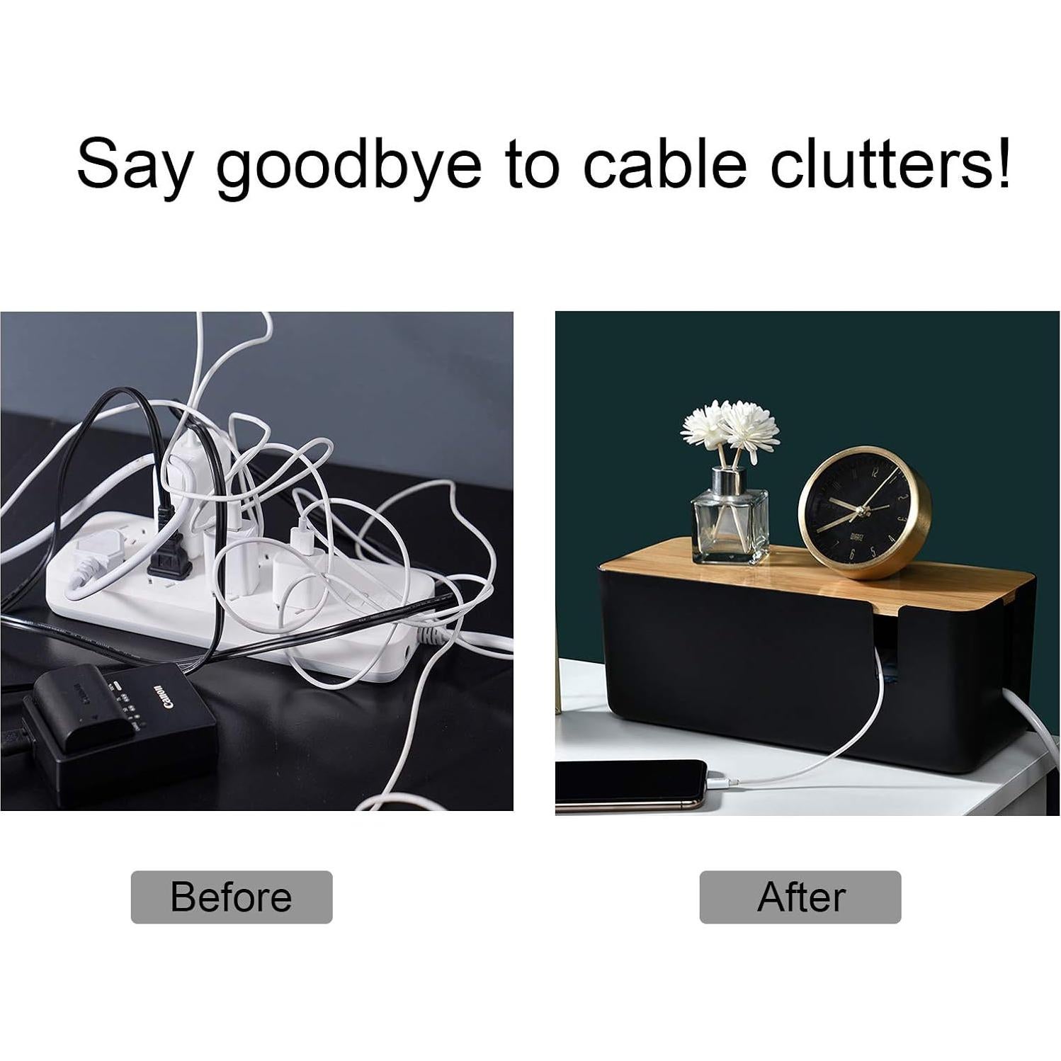 Caja de Gestión de Cables Changsuo con Tapa de Bambú Negra