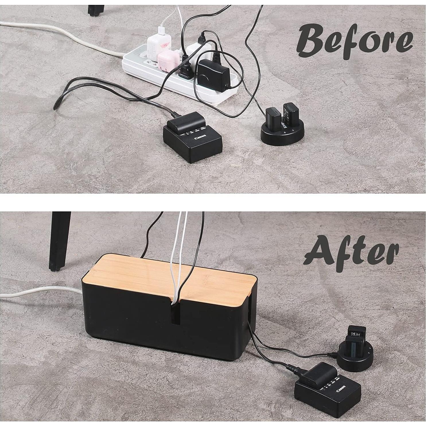 Caja de Gestión de Cables Changsuo con Tapa de Bambú Negra