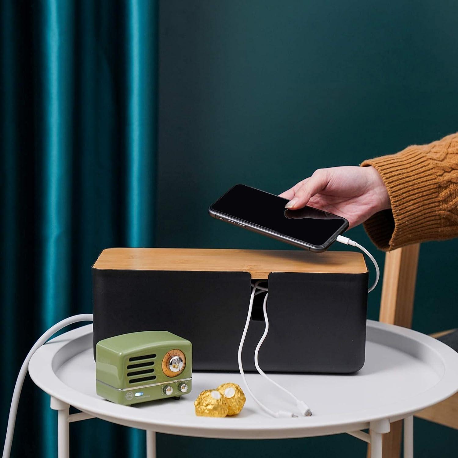 Caja de Gestión de Cables Changsuo con Tapa de Bambú Negra