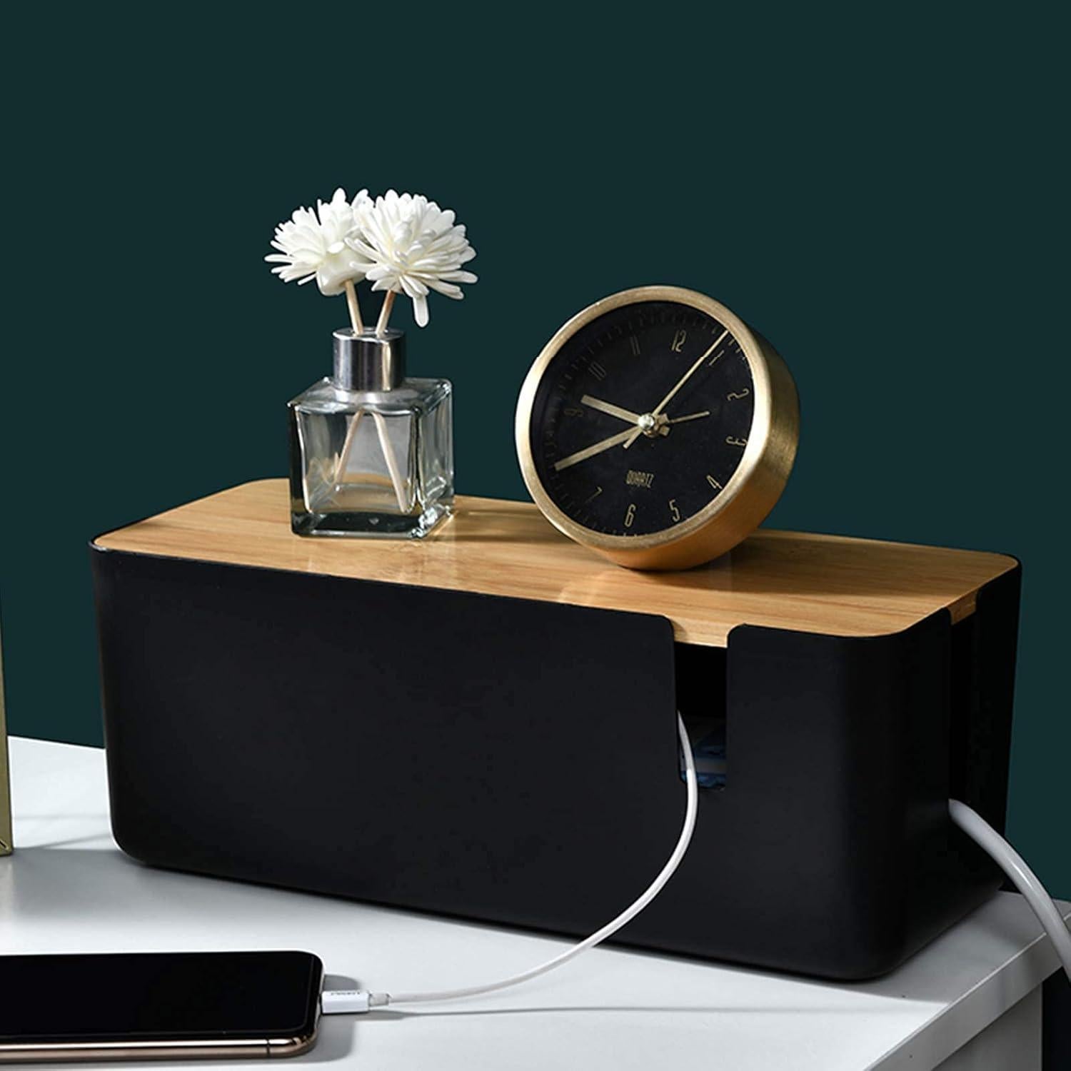 Caja de Gestión de Cables Changsuo con Tapa de Bambú Negra