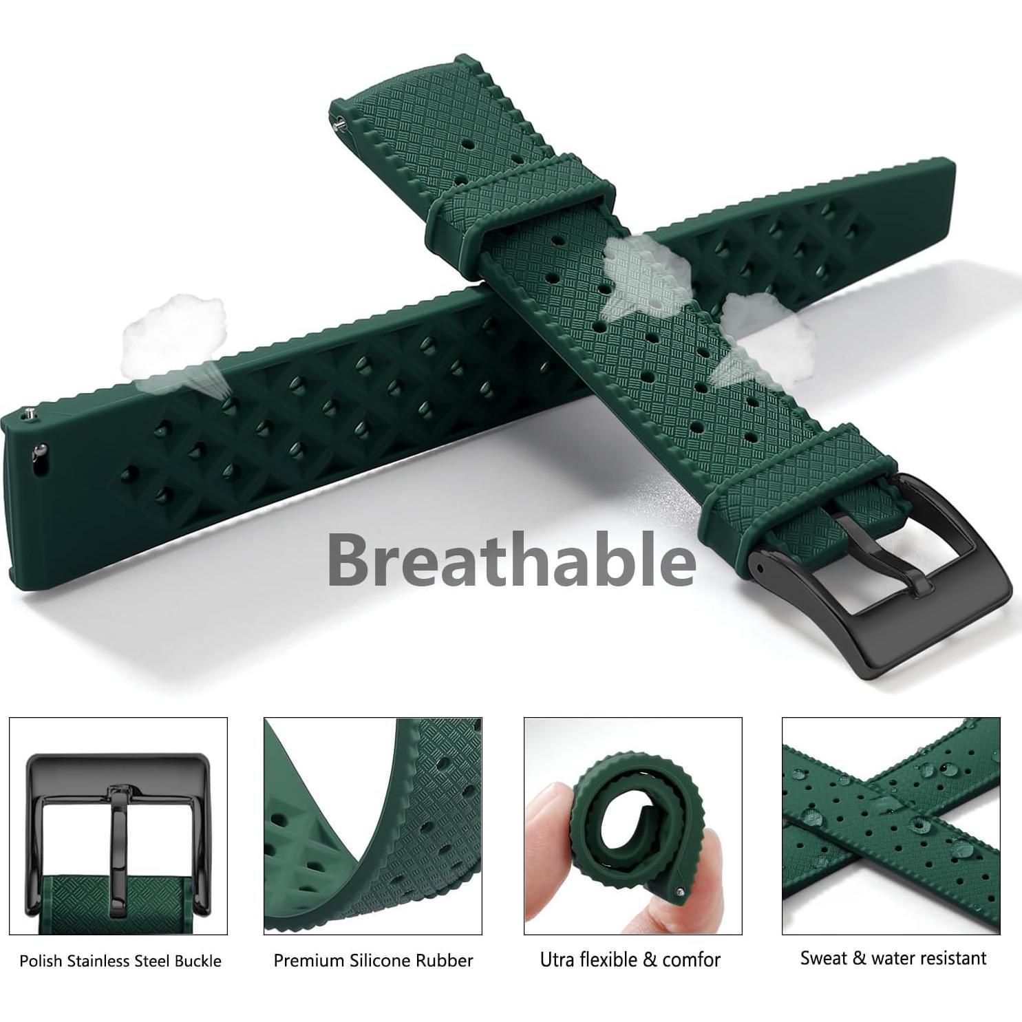 Silicone Watch Bands Quick Release Tropical Style 18mm, 20mm, 22mm for Men and Women Replacement Rubber Watch Bands Soft Breathable Waterproof Sport Watchbands Straps