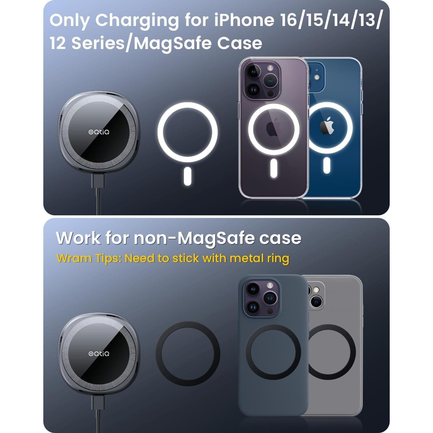 Cargador Inalámbrico Magnético OQTIQ para iPhone 12-16 15W