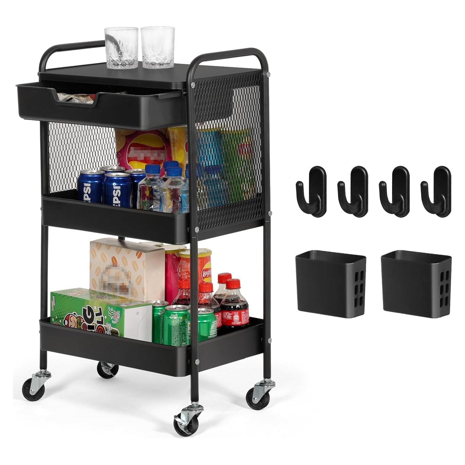 Carro Rodante de 3 Niveles CRUDATE con Cajón y Ruedas