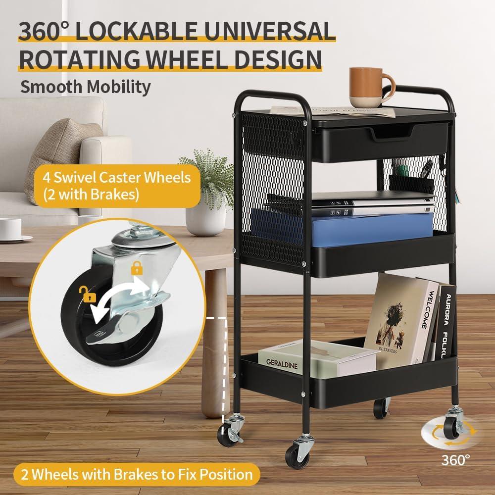 Carro Rodante de 3 Niveles CRUDATE con Cajón y Ruedas