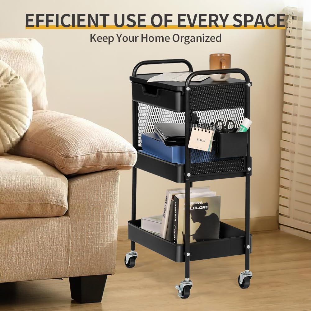 Carro Rodante de 3 Niveles CRUDATE con Cajón y Ruedas