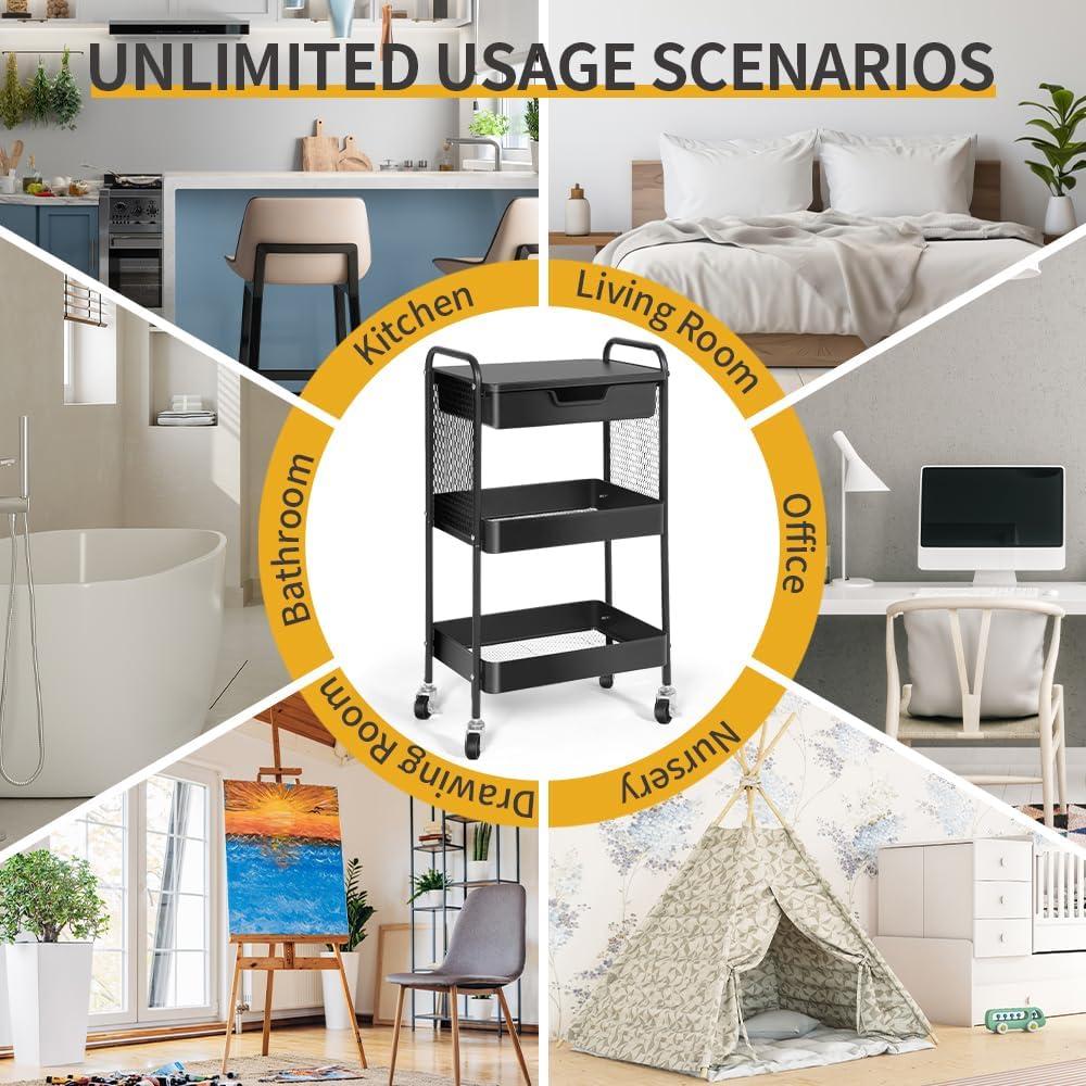 Carro Rodante de 3 Niveles CRUDATE con Cajón y Ruedas