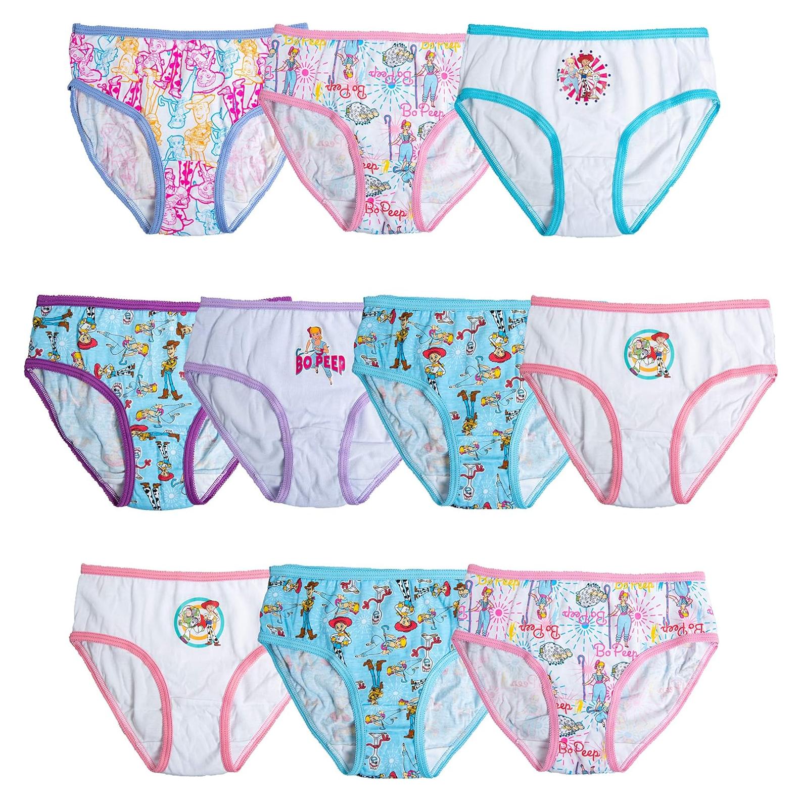 Disney Girls' Pixar Toy Story 100% Cotton Panties with Bo Peep, Jessie, Woody, Forky and More in Sizes 2/3t, 4t, 4, 6 & 8