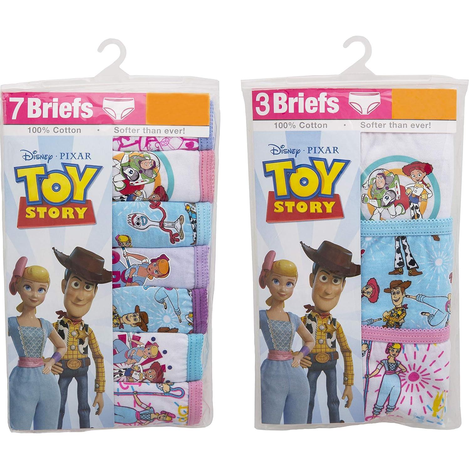 Disney Girls' Pixar Toy Story 100% Cotton Panties with Bo Peep, Jessie, Woody, Forky and More in Sizes 2/3t, 4t, 4, 6 & 8