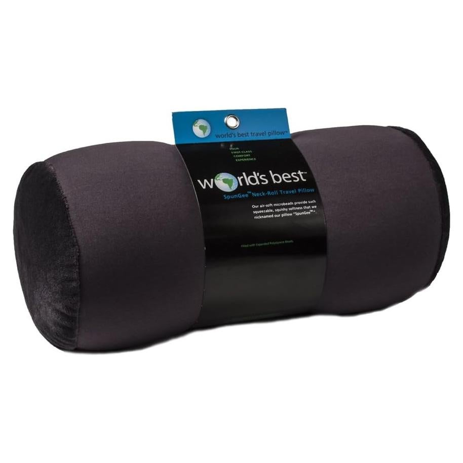 Microbead Bolster Tube Travel Pillow - Compact Neck Roll Pillow for Airplane, Car, or Home - Soft Lumbar Support Pillow – Charcoal