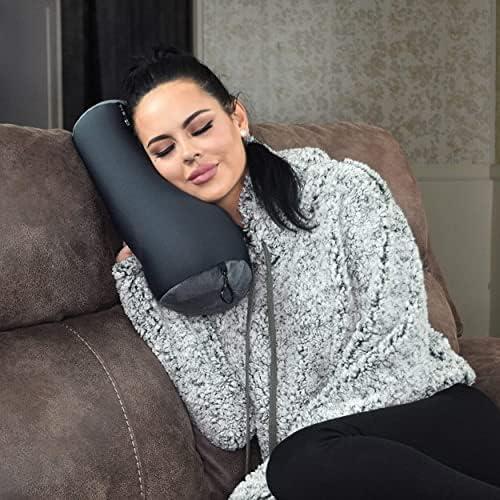 Microbead Bolster Tube Travel Pillow - Compact Neck Roll Pillow for Airplane, Car, or Home - Soft Lumbar Support Pillow – Charcoal