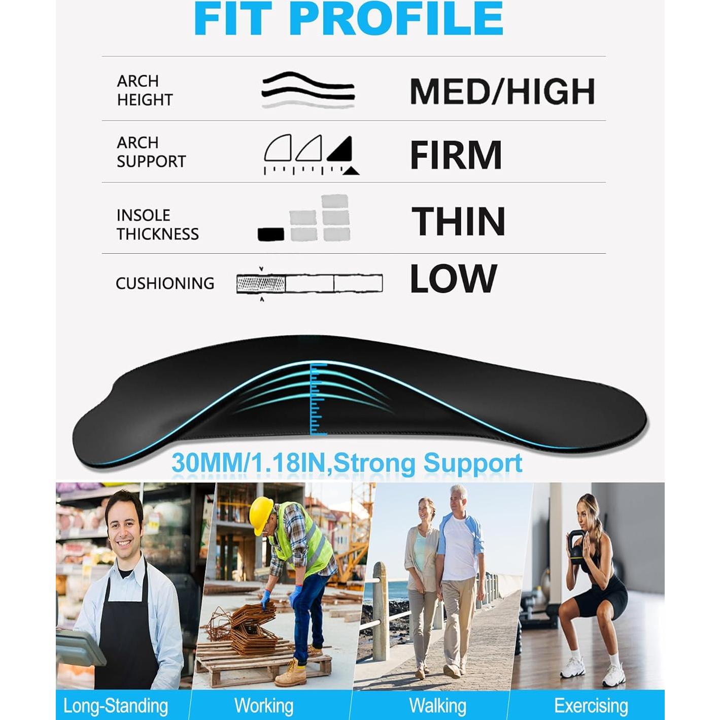 Plantar Fasciitis Relief Arch Support Insert 3/4 Length Shoe Insoles for Women Men High Arch & Flat Feet,Relieve Foot Back Hip Leg and Knee Pain X/O Legs,Improve Balance Alignment