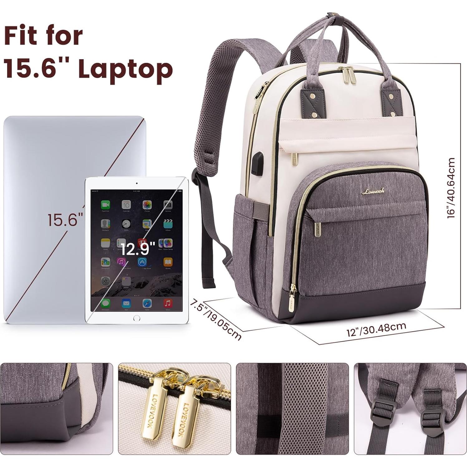 Mochila LOVEVOOK para Laptop 15.6" Beige-Gris Antirrobo