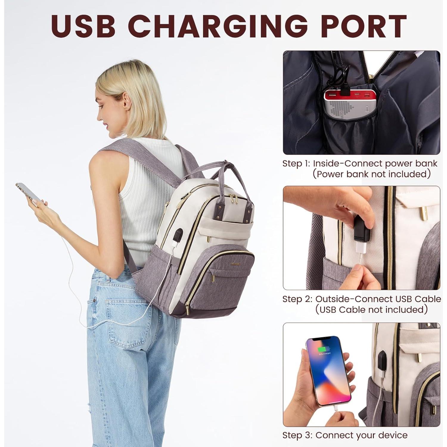 Mochila LOVEVOOK para Laptop 15.6" Beige-Gris Antirrobo