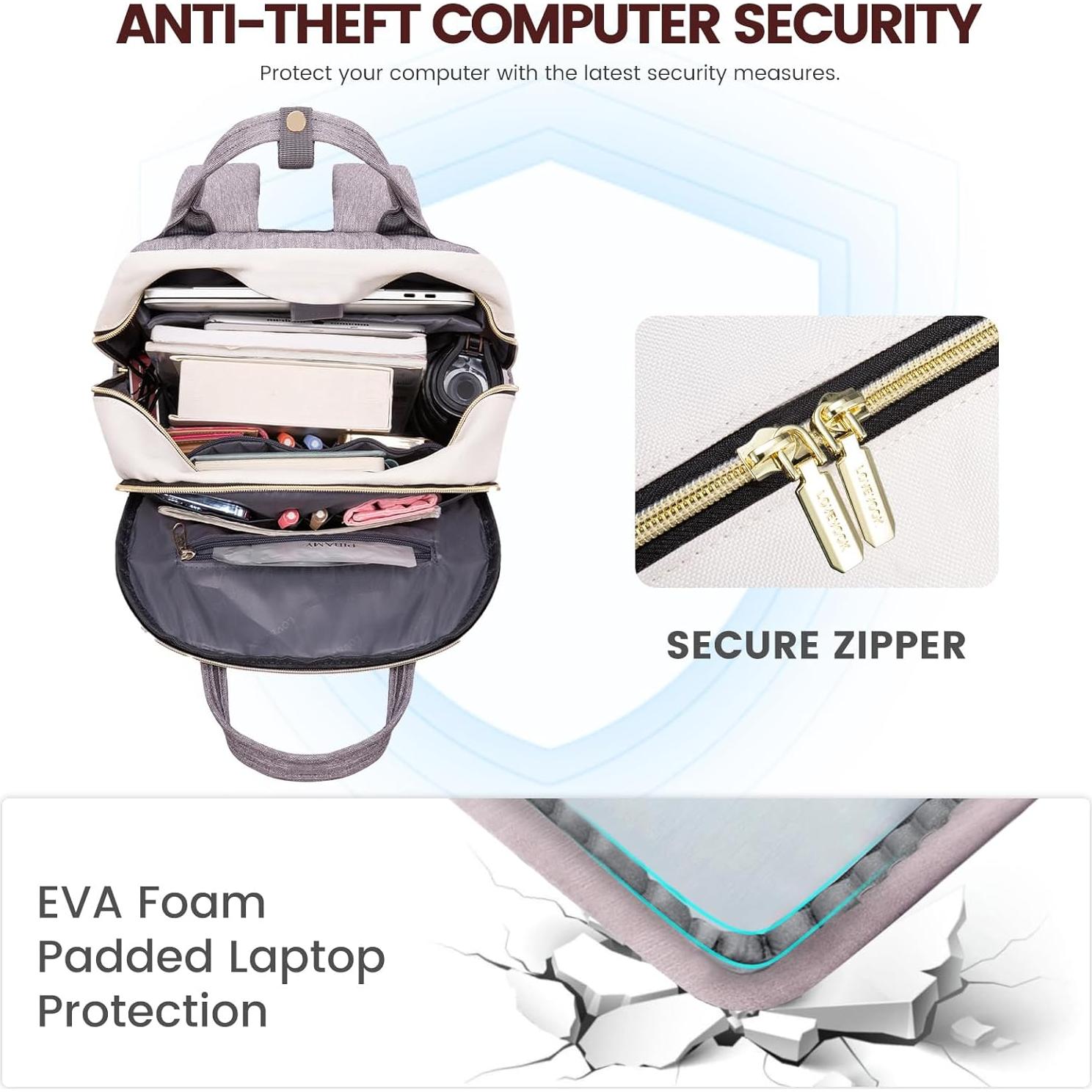 Mochila LOVEVOOK para Laptop 15.6" Beige-Gris Antirrobo