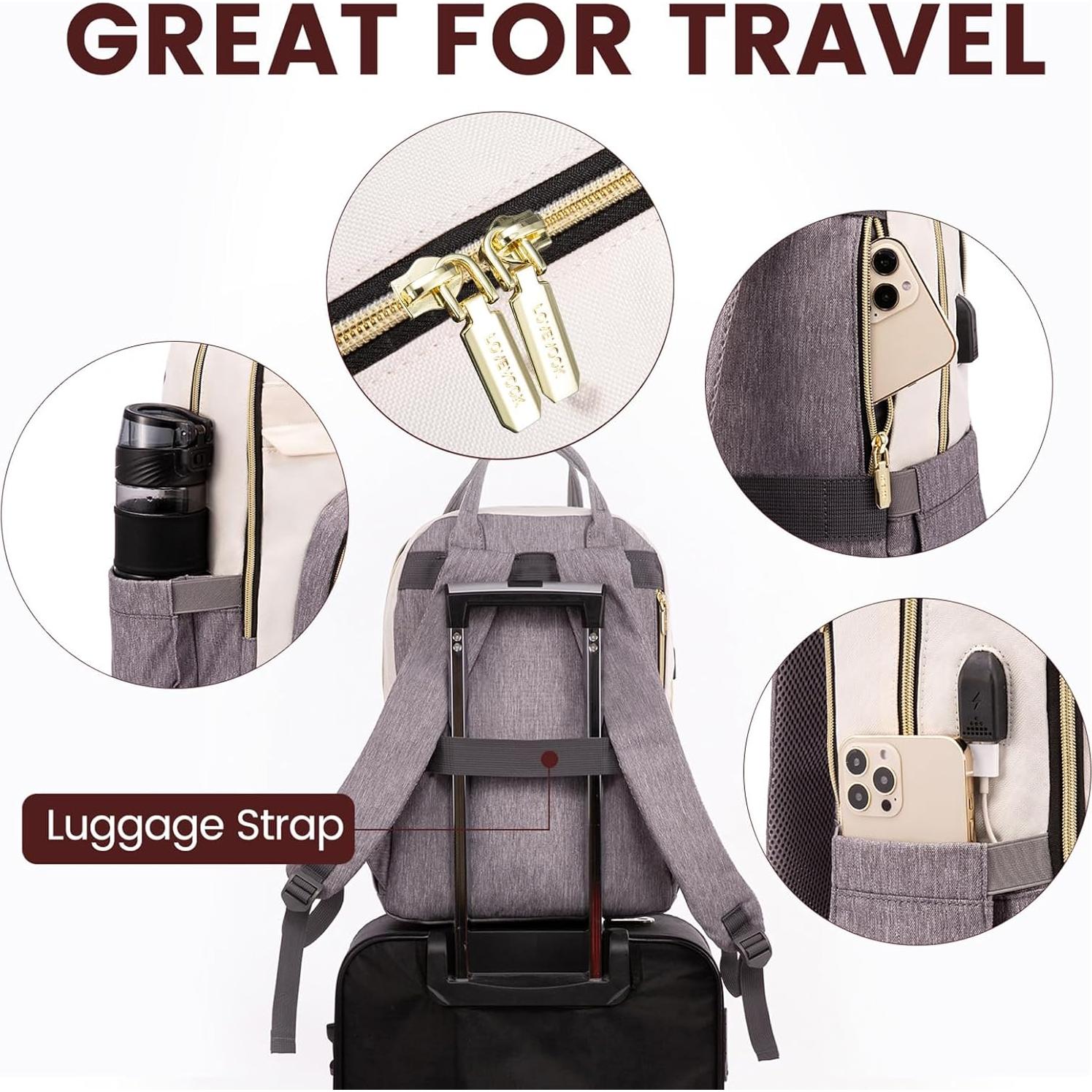 Mochila LOVEVOOK para Laptop 15.6" Beige-Gris Antirrobo