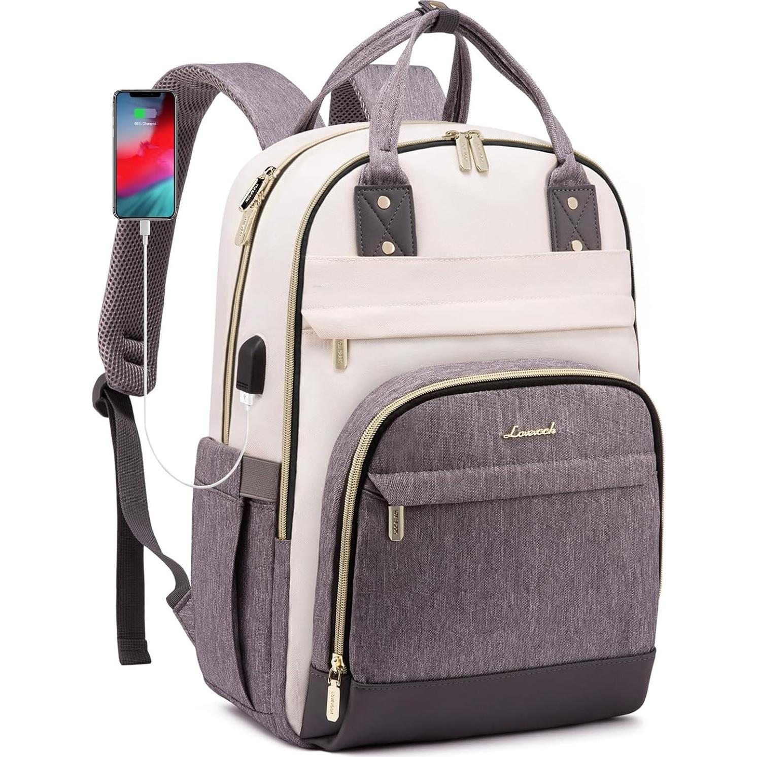 Mochila LOVEVOOK para Laptop 15.6" Beige-Gris Antirrobo