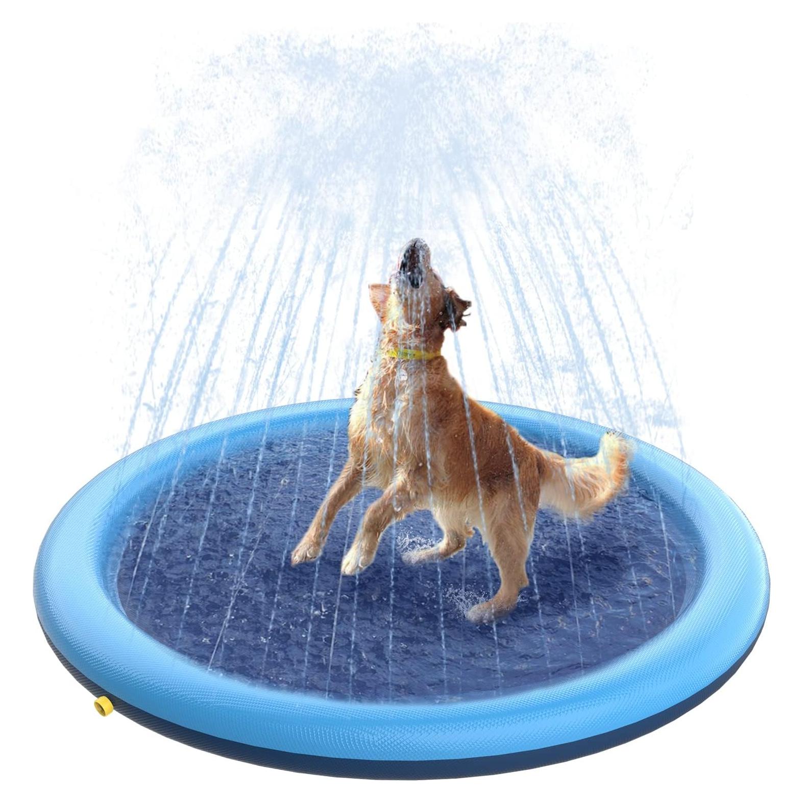 Peteast Dog Splash Pad 51" Anti-Slip Dog Pool for Large Dogs 0.58 mm Thick Dog Sprinkler Outdoor Dog Toys - Dog Accessories for Large Dogs