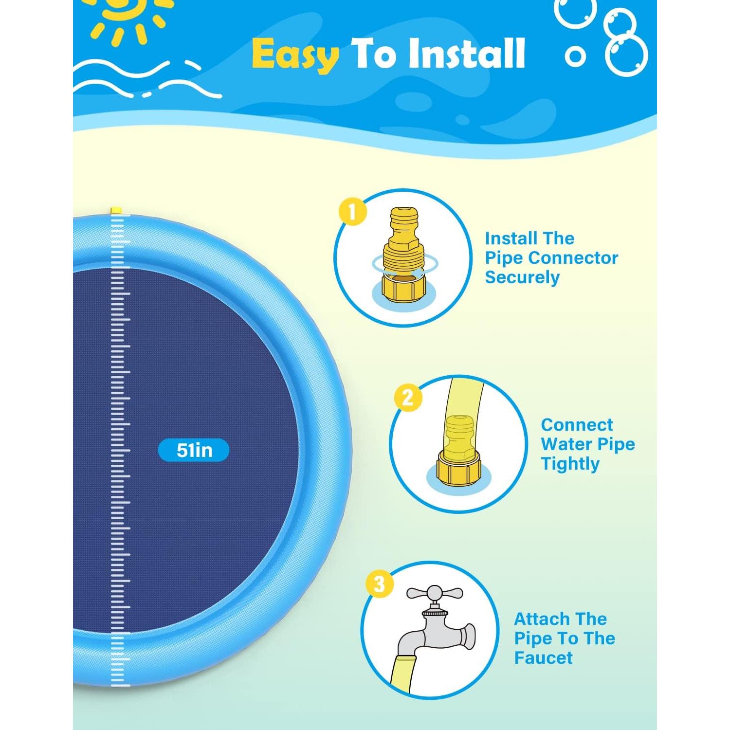 Peteast Dog Splash Pad 51" Anti-Slip Dog Pool for Large Dogs 0.58 mm Thick Dog Sprinkler Outdoor Dog Toys - Dog Accessories for Large Dogs