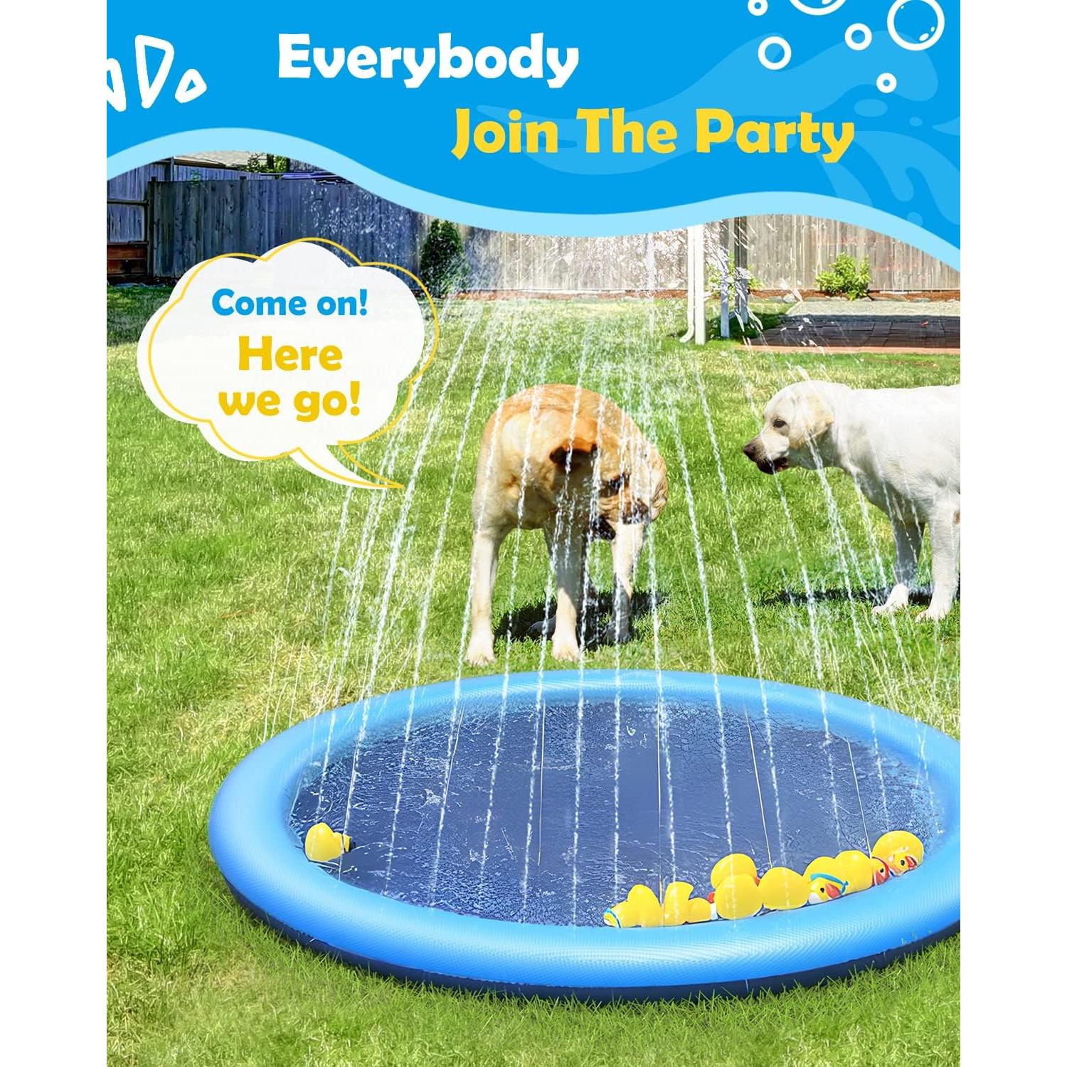 Peteast Dog Splash Pad 51" Anti-Slip Dog Pool for Large Dogs 0.58 mm Thick Dog Sprinkler Outdoor Dog Toys - Dog Accessories for Large Dogs