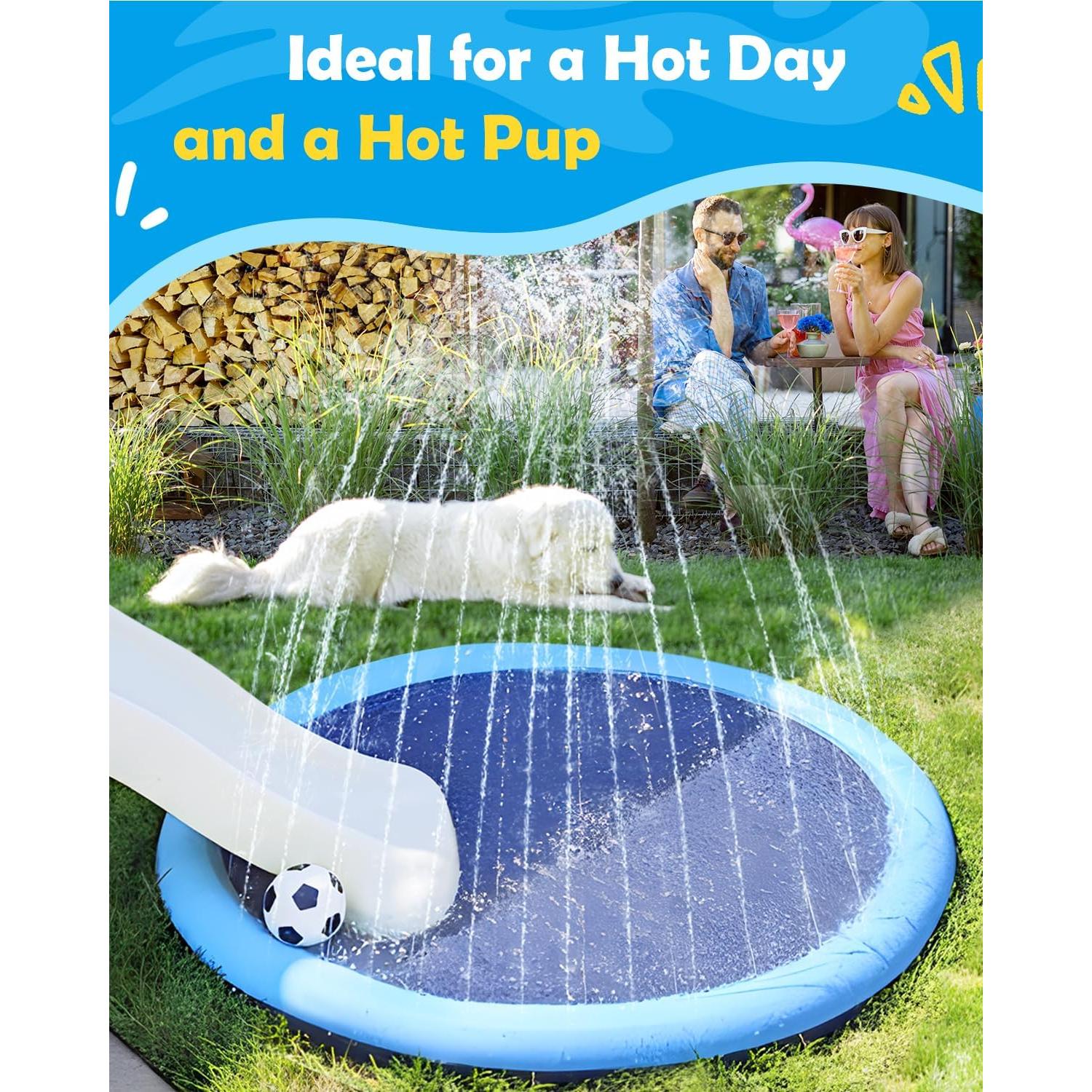 Peteast Dog Splash Pad 51" Anti-Slip Dog Pool for Large Dogs 0.58 mm Thick Dog Sprinkler Outdoor Dog Toys - Dog Accessories for Large Dogs