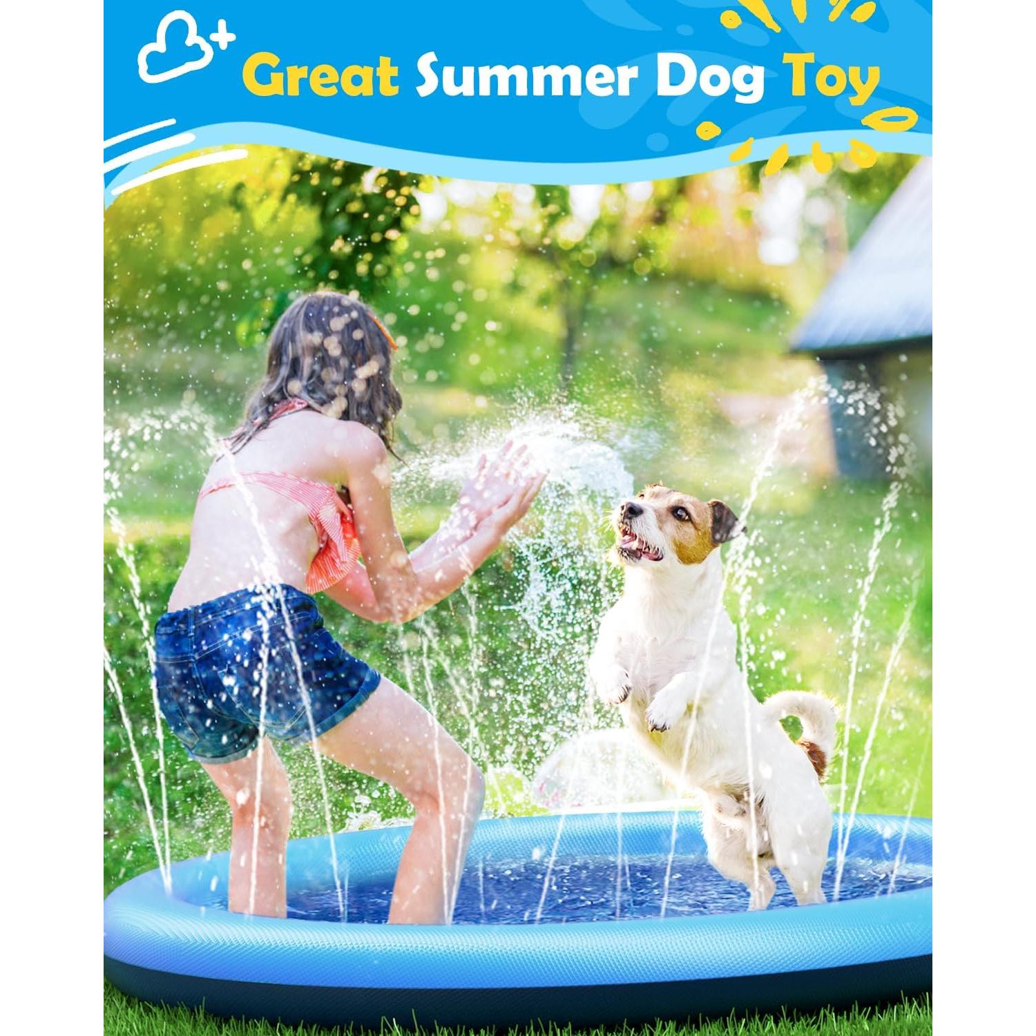 Peteast Dog Splash Pad 51" Anti-Slip Dog Pool for Large Dogs 0.58 mm Thick Dog Sprinkler Outdoor Dog Toys - Dog Accessories for Large Dogs