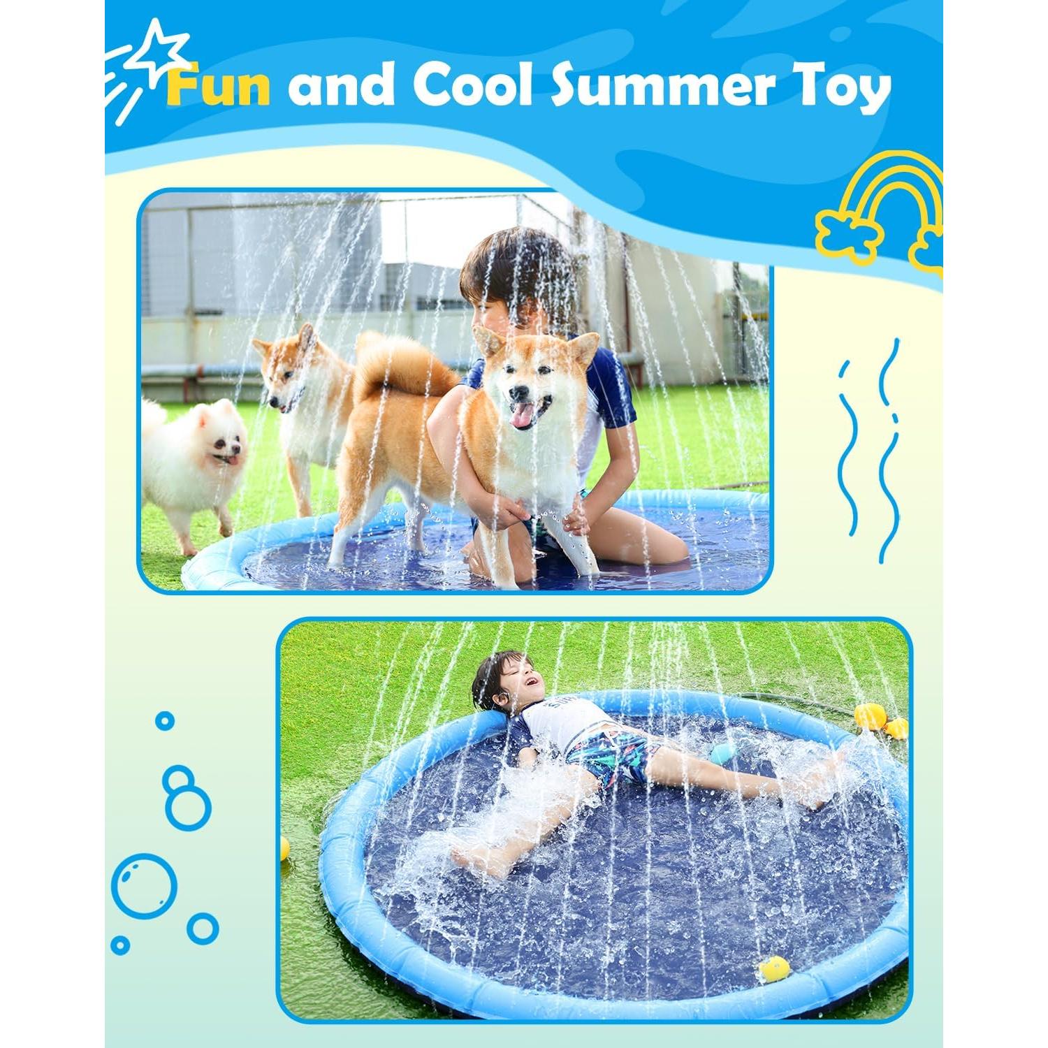 Peteast Dog Splash Pad 51" Anti-Slip Dog Pool for Large Dogs 0.58 mm Thick Dog Sprinkler Outdoor Dog Toys - Dog Accessories for Large Dogs