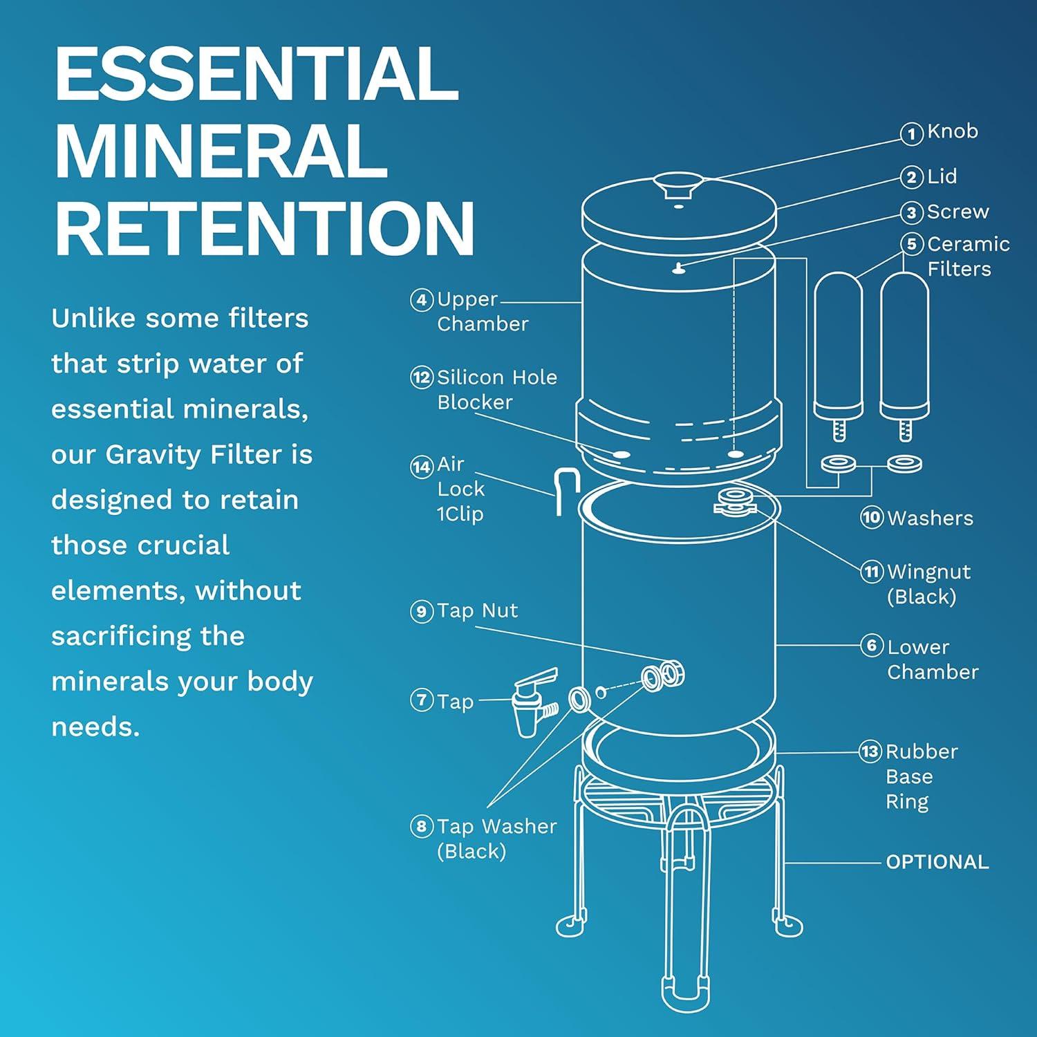 Filtro de Agua Gravity Survivor 8.5L Acero Inoxidable con Soporte