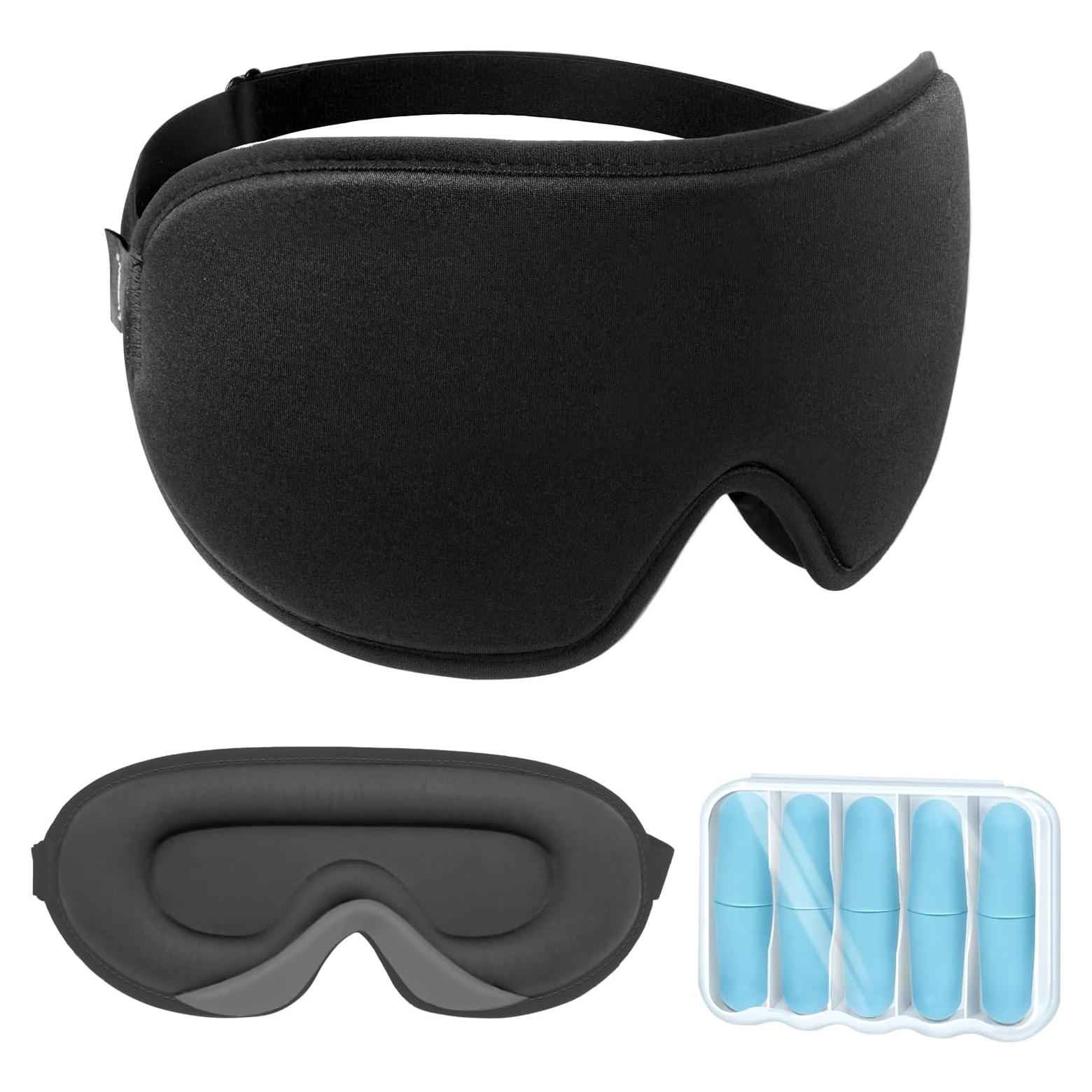 LYSIAN Sleep Eye Mask Men Women-3D Concave Comfortable Cooling Mask Blindfold for Adult Night Sleep Eyes Cover with Foam Ear Plugs for Sleeping, Yoga, Nap, Travel, Black