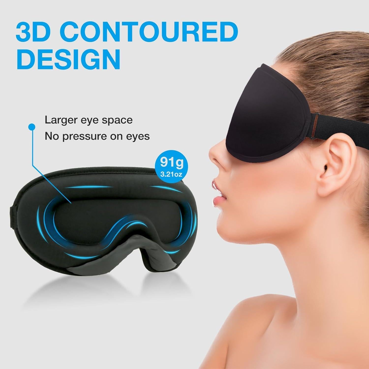 LYSIAN Sleep Eye Mask Men Women-3D Concave Comfortable Cooling Mask Blindfold for Adult Night Sleep Eyes Cover with Foam Ear Plugs for Sleeping, Yoga, Nap, Travel, Black
