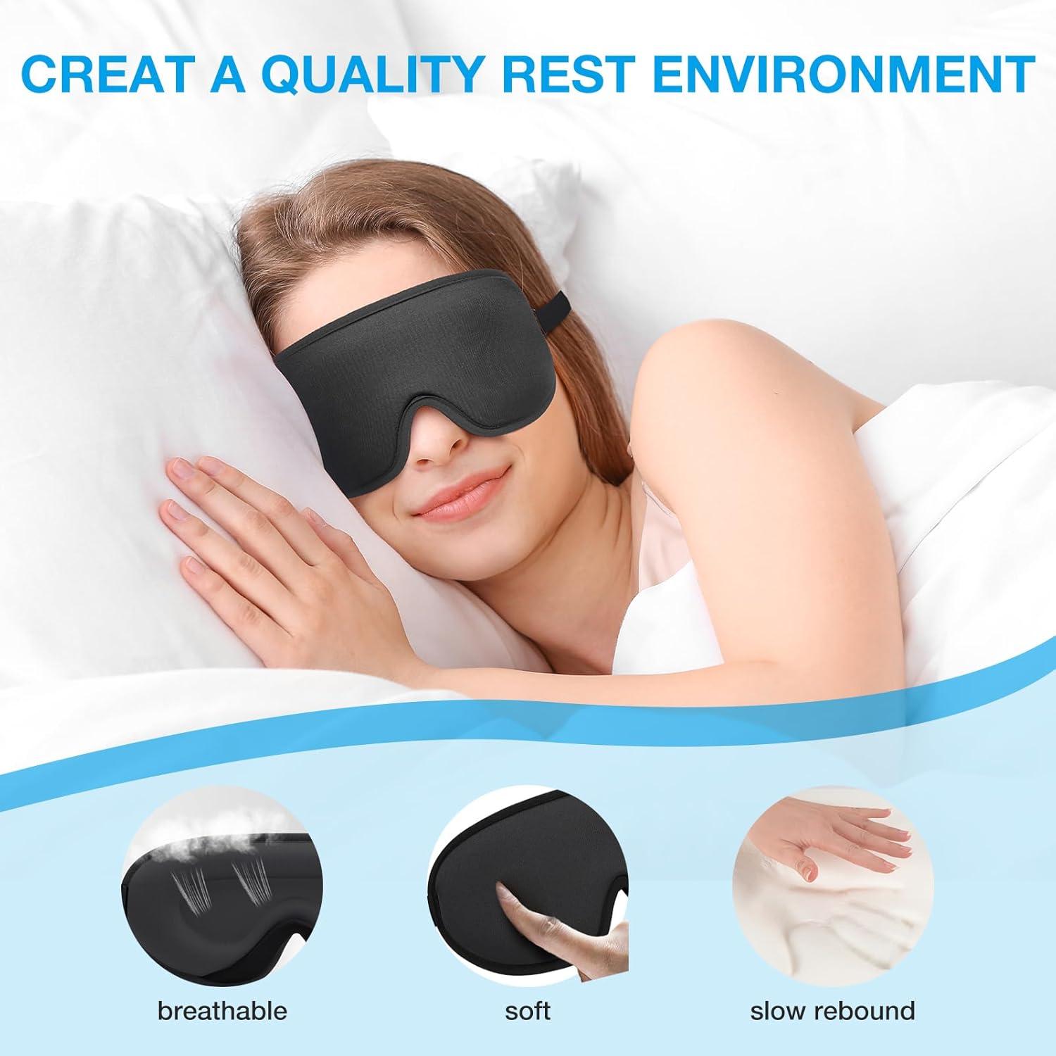 LYSIAN Sleep Eye Mask Men Women-3D Concave Comfortable Cooling Mask Blindfold for Adult Night Sleep Eyes Cover with Foam Ear Plugs for Sleeping, Yoga, Nap, Travel, Black