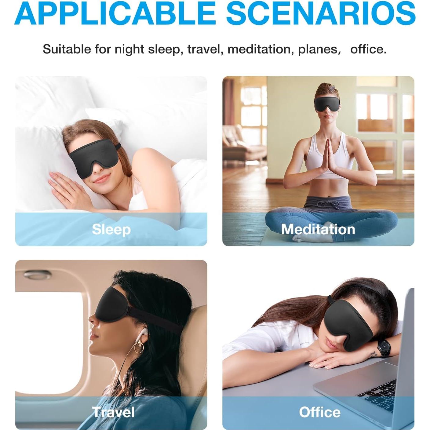 LYSIAN Sleep Eye Mask Men Women-3D Concave Comfortable Cooling Mask Blindfold for Adult Night Sleep Eyes Cover with Foam Ear Plugs for Sleeping, Yoga, Nap, Travel, Black